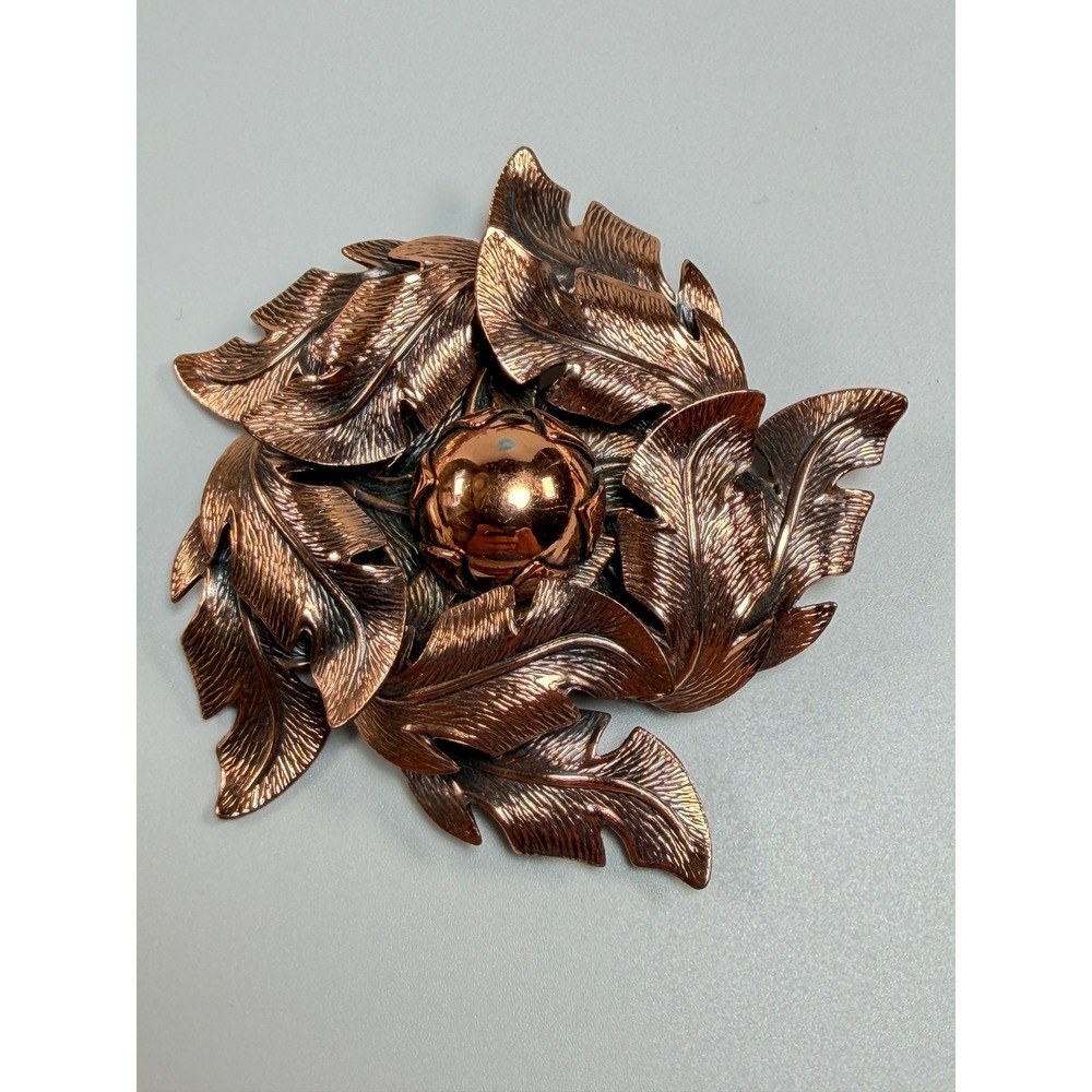 Vintage Copper Bell Trading Post Rose Flower Brooch Pin Signed Copper 2.5" #1234